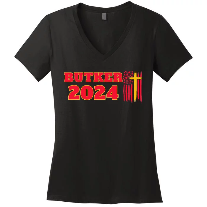 Butker 2024 American Flag Team Butker Surname Women's V-Neck T-Shirt