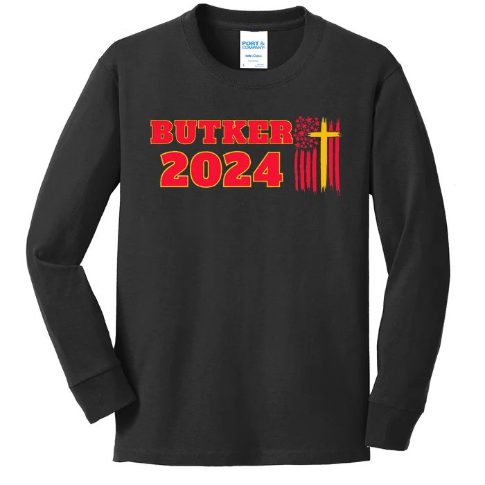 Butker 2024 American Flag Team Butker Surname Kids Long Sleeve Shirt