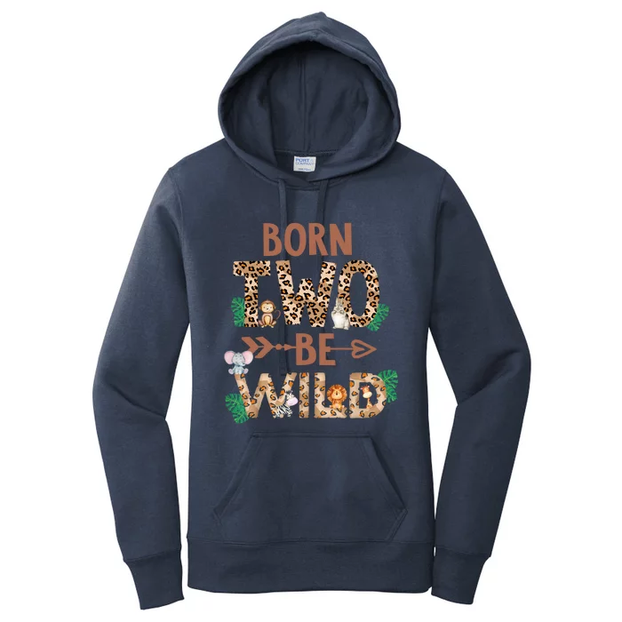 Born 2 Be Wild Birthday Decorations Zoo Animals 2nd Gift Women's Pullover Hoodie