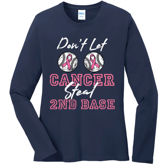 Baseball 2nd Base Pink Ribbon Breast Cancer Awareness Gift Ladies Long Sleeve Shirt