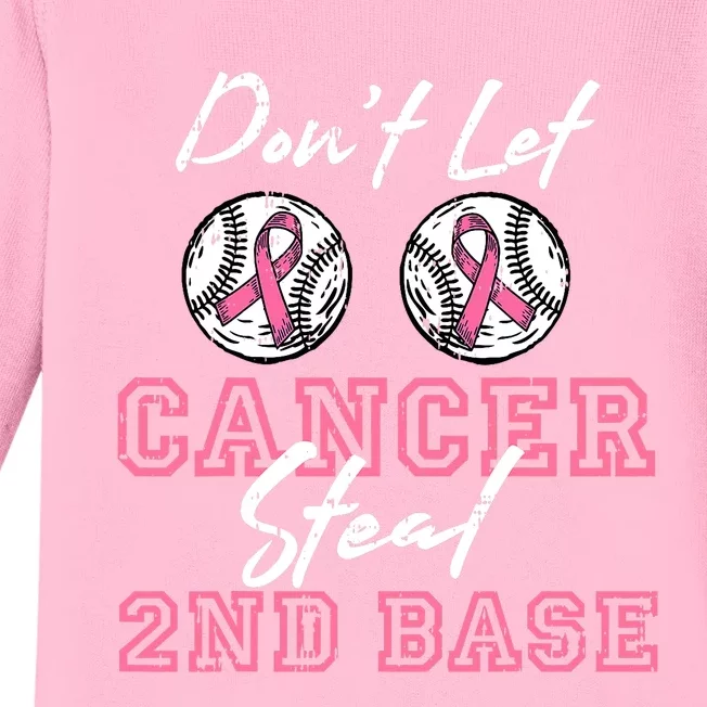 Baseball 2nd Base Pink Ribbon Breast Cancer Awareness Gift Baby Long Sleeve Bodysuit