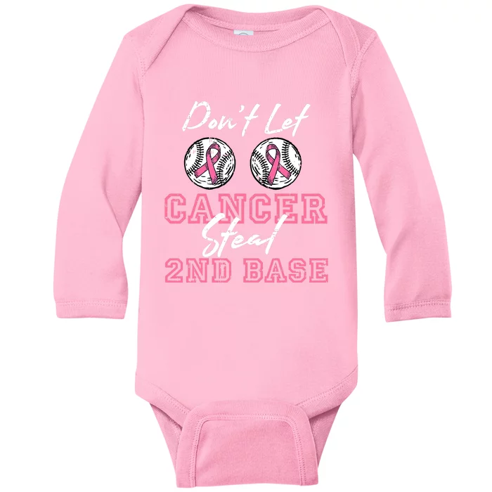 Baseball 2nd Base Pink Ribbon Breast Cancer Awareness Gift Baby Long Sleeve Bodysuit