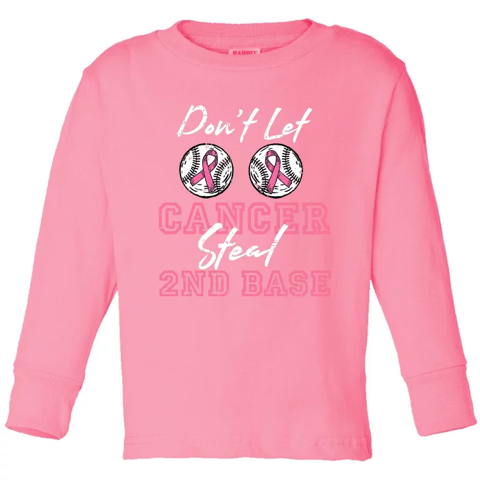 Baseball 2nd Base Pink Ribbon Breast Cancer Awareness Gift Toddler Long Sleeve Shirt