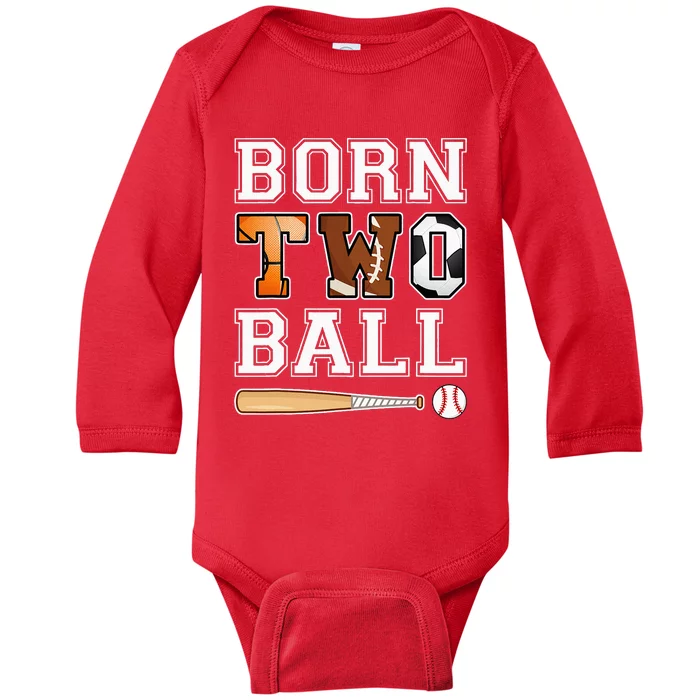 Born 2nd Ball Birthday Sport Theme 2 Year Old Baby Long Sleeve Bodysuit