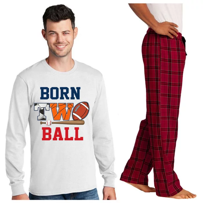 Born 2 Ball 2nd Birthday Sports 2 Year Old Second Long Sleeve Pajama Set