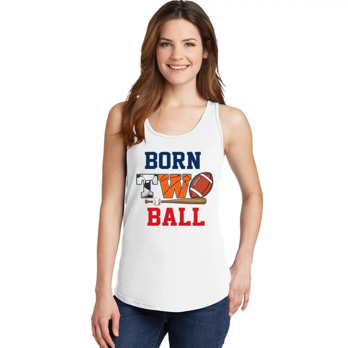 Born 2 Ball 2nd Birthday Sports 2 Year Old Second Ladies Essential Tank