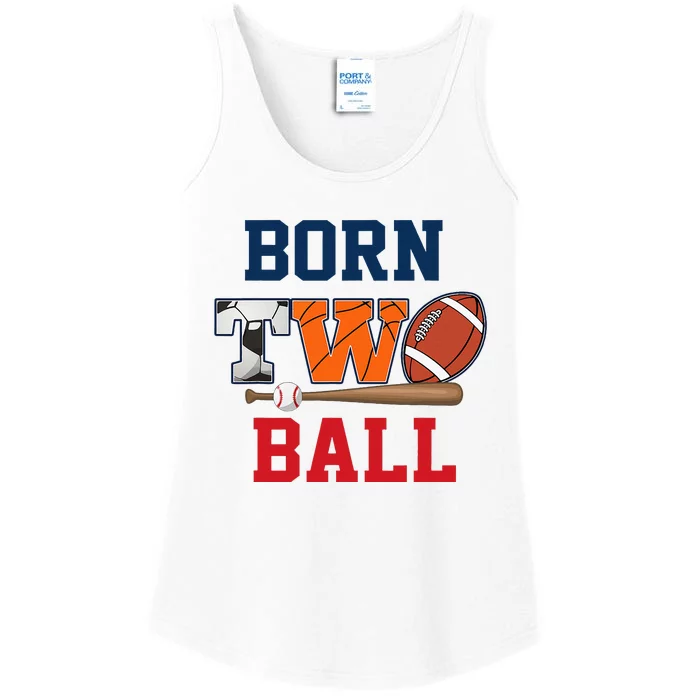 Born 2 Ball 2nd Birthday Sports 2 Year Old Second Ladies Essential Tank