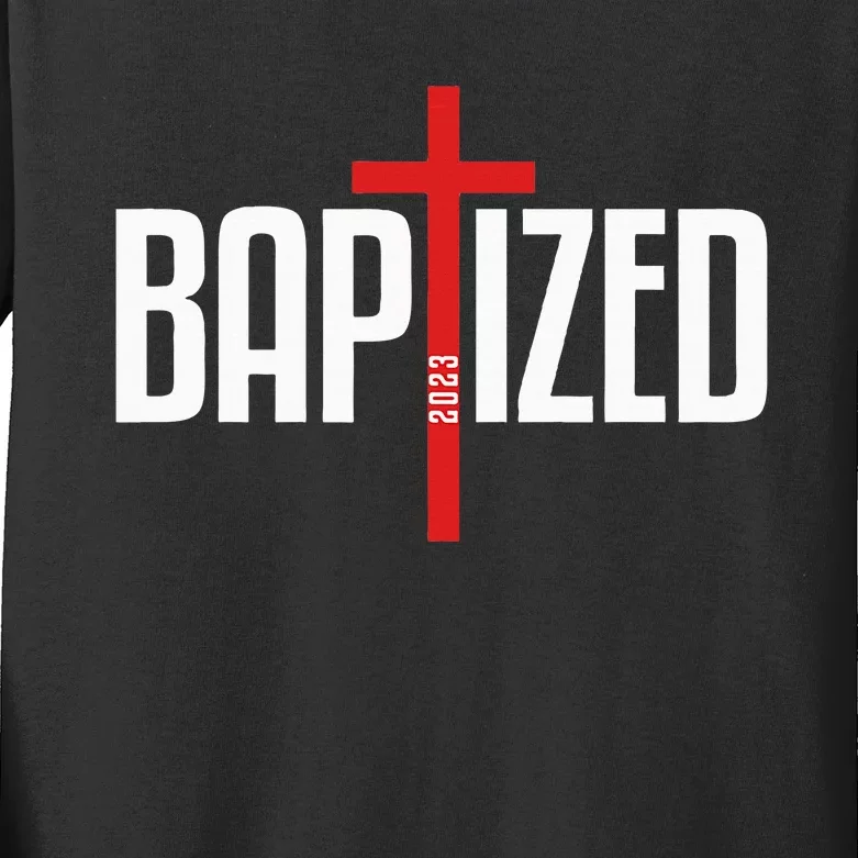 Baptized 2023 Christian Water Baptism Church Group Christ Kids Long Sleeve Shirt