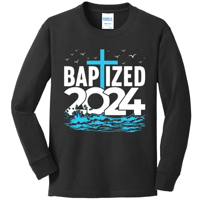 Baptized 2024 Christian Water Baptism Church Group Kids Long Sleeve Shirt