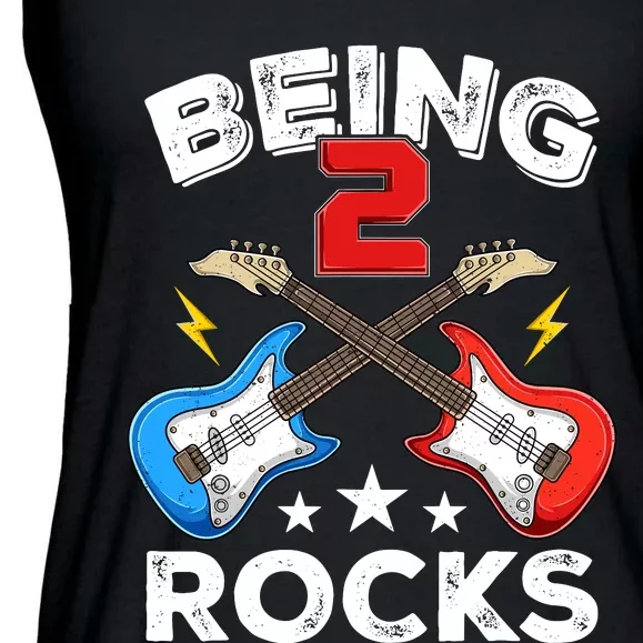 Being 2 Rocks Guitar Funny 2nd Birthday Boy Ladies Essential Flowy Tank