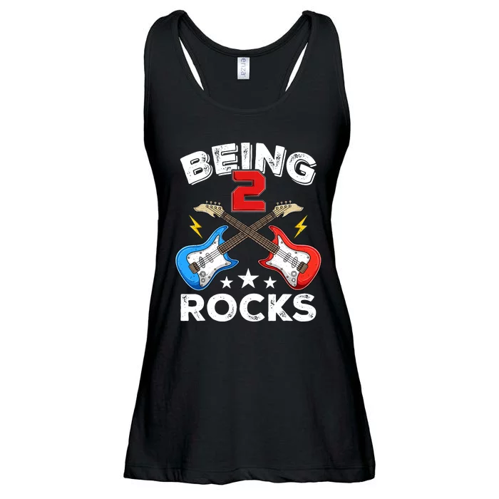 Being 2 Rocks Guitar Funny 2nd Birthday Boy Ladies Essential Flowy Tank