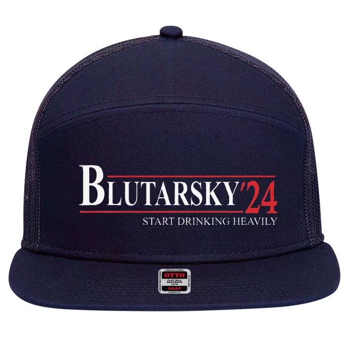 Blutarsky 2024 Start Drinking Heavily Funny Political 7 Panel Mesh Trucker Snapback Hat