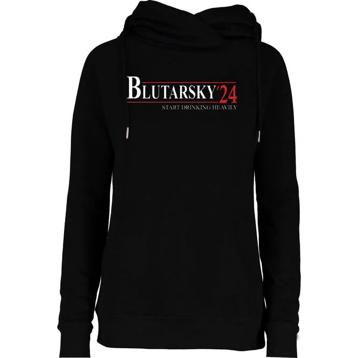 Blutarsky 2024 Start Drinking Heavily Funny Womens Funnel Neck Pullover Hood