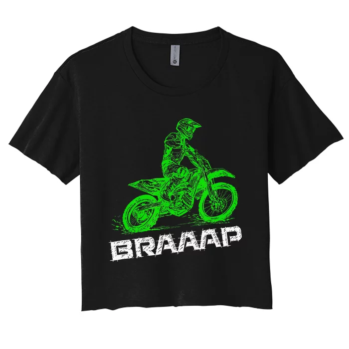 BrapBraap 2Stroke Send It Motocross Dirt Bike Green ET3 Women's Crop Top Tee