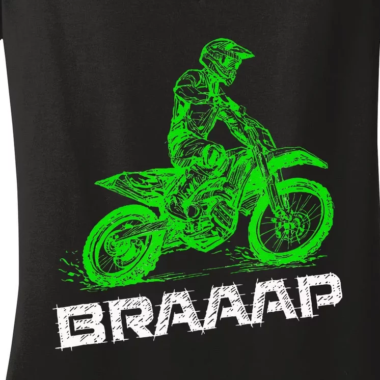 BrapBraap 2Stroke Send It Motocross Dirt Bike Green ET3 Women's V-Neck T-Shirt