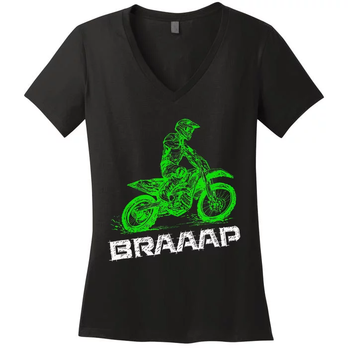 BrapBraap 2Stroke Send It Motocross Dirt Bike Green ET3 Women's V-Neck T-Shirt