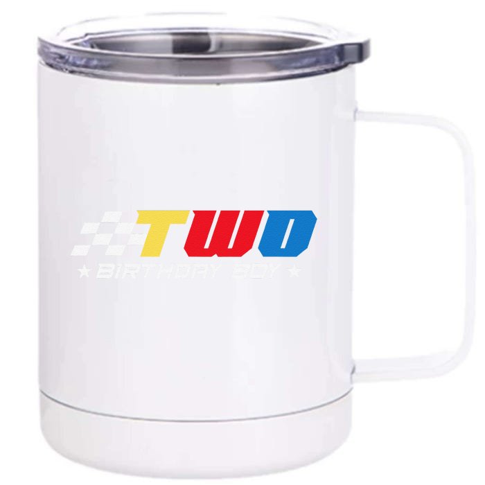 Birthday 2 Two Race Car 2nd Racing Pit Crew Driver Front & Back 12oz Stainless Steel Tumbler Cup