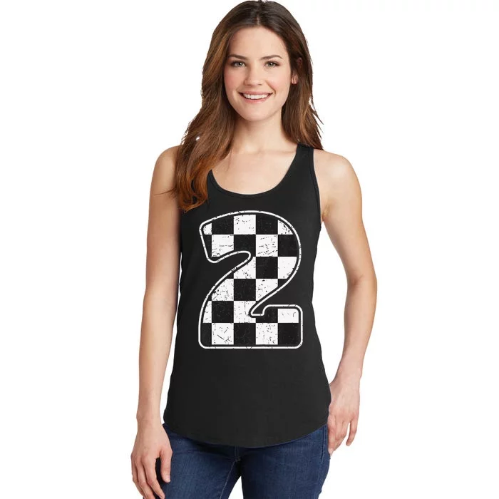 Birthday 2 Two Race Car 2nd Birthday Racing Car Flag Ladies Essential Tank