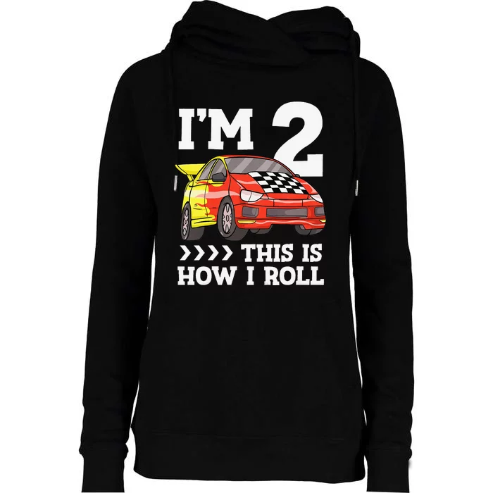 Birthday 2 Two Race Car 2nd Birthday Racing Car Womens Funnel Neck Pullover Hood