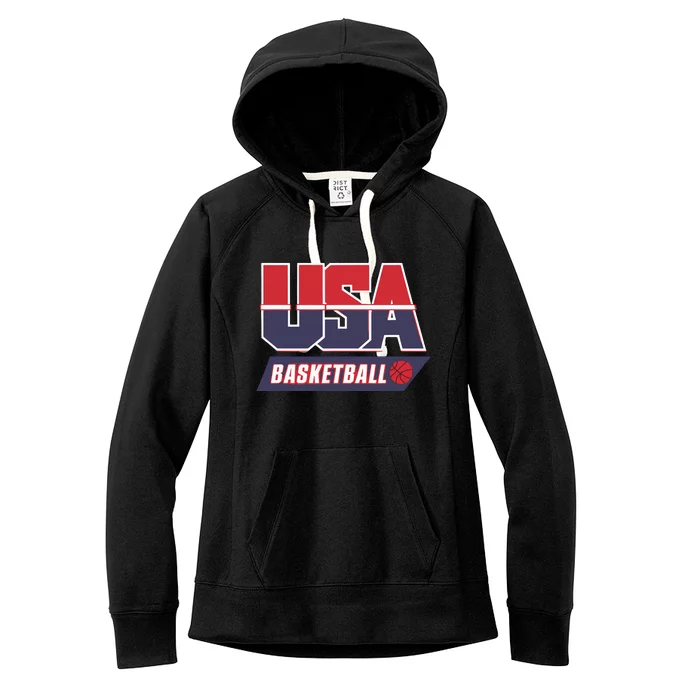 Basketball 2024 Usa Patriotic Sports Lover American B Ball Women's Fleece Hoodie