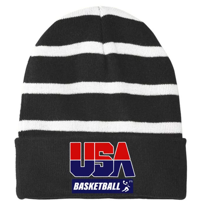 Basketball 2024 Usa Striped Beanie with Solid Band