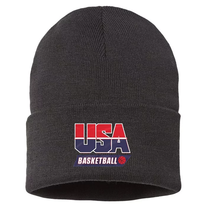 Basketball 2024 Usa Patriotic Sports Lover American B Ball Sustainable Knit Beanie