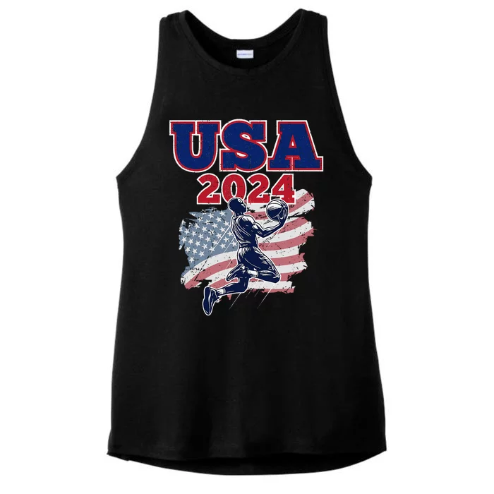 Basketball 2024 Vintage Usa Gift Ladies Tri-Blend Wicking Tank