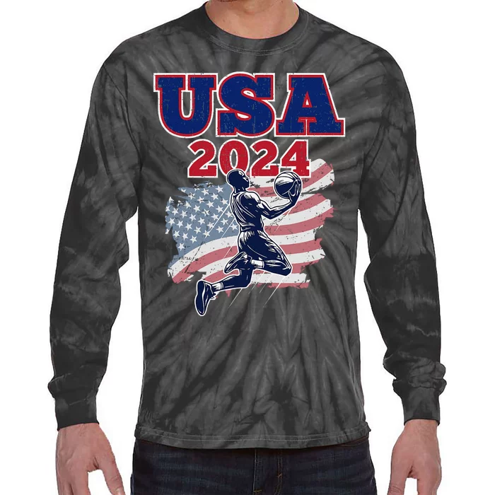 Basketball 2024 Vintage Usa Gift Tie-Dye Long Sleeve Shirt