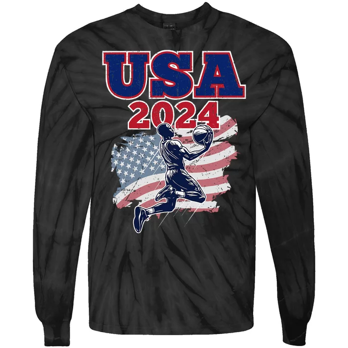 Basketball 2024 Vintage Usa Gift Tie-Dye Long Sleeve Shirt