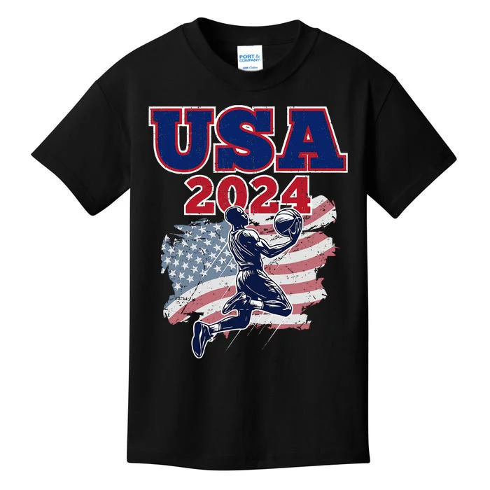 Basketball 2024 Vintage Usa Gift Kids T-Shirt