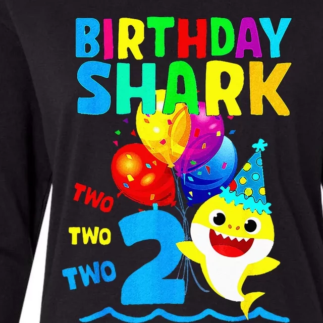 Birthday 2 Years Old Cute Shark 2nd Gift Family Womens Cotton Relaxed Long Sleeve T-Shirt