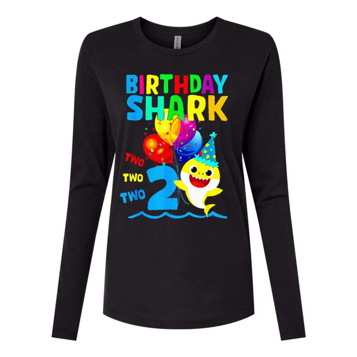 Birthday 2 Years Old Cute Shark 2nd Gift Family Womens Cotton Relaxed Long Sleeve T-Shirt