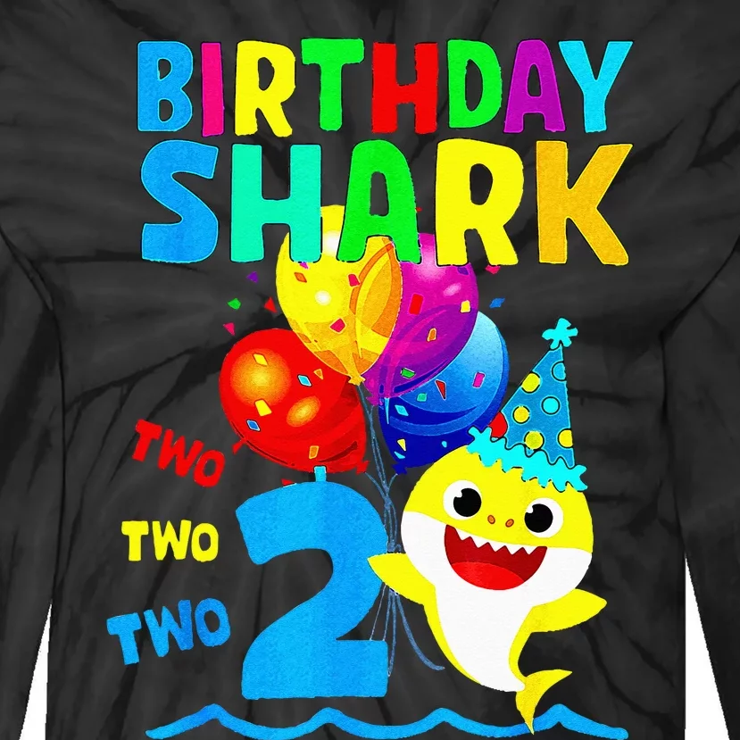 Birthday 2 Years Old Cute Shark 2nd Gift Family Tie-Dye Long Sleeve Shirt