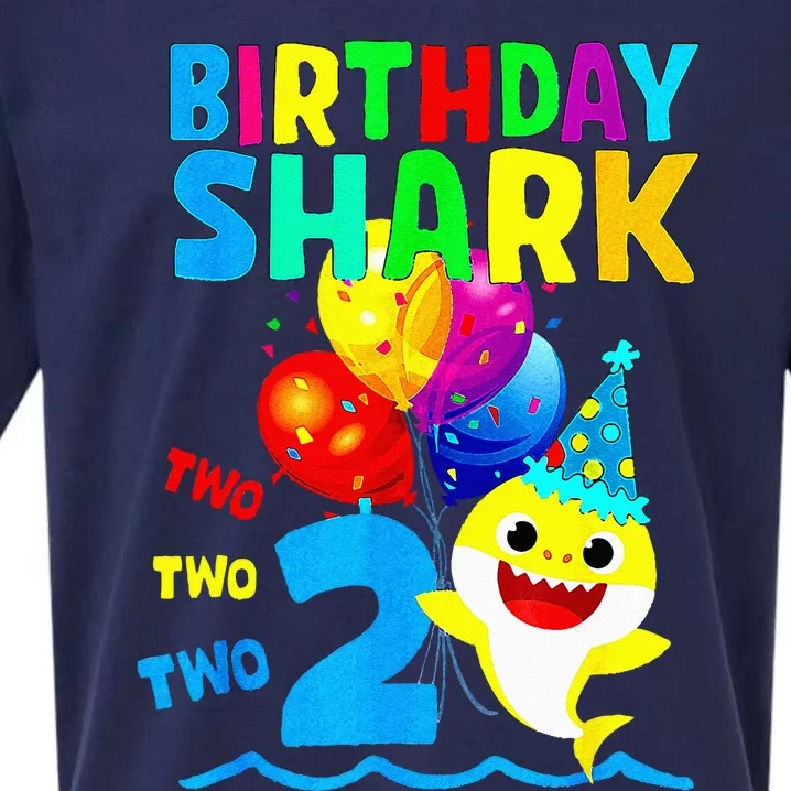 Birthday 2 Years Old Cute Shark 2nd Gift Family Sueded Cloud Jersey T-Shirt