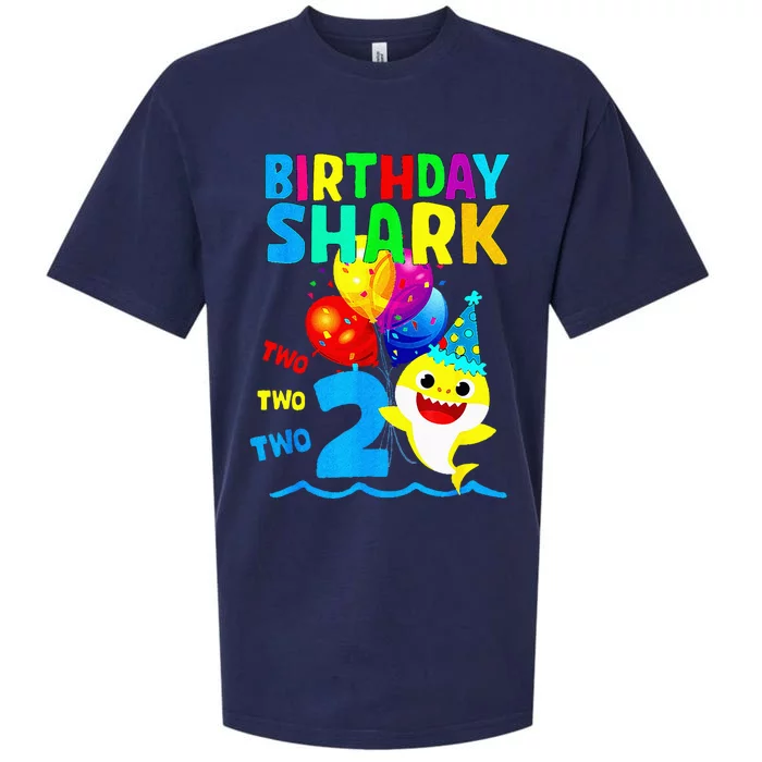 Birthday 2 Years Old Cute Shark 2nd Gift Family Sueded Cloud Jersey T-Shirt