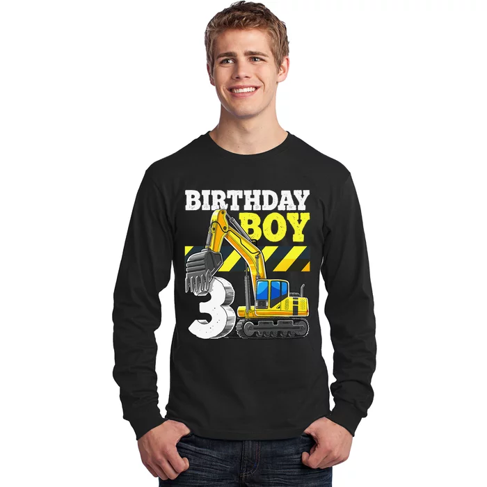 Birthday 3rd Birthday Excavator Construction Vehicle Long Sleeve Shirt