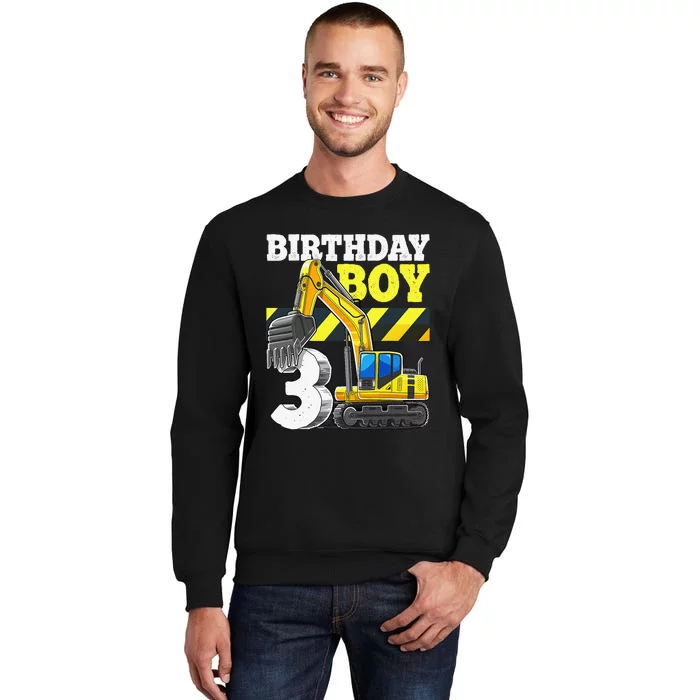 Birthday 3rd Birthday Excavator Construction Vehicle Tall Sweatshirt