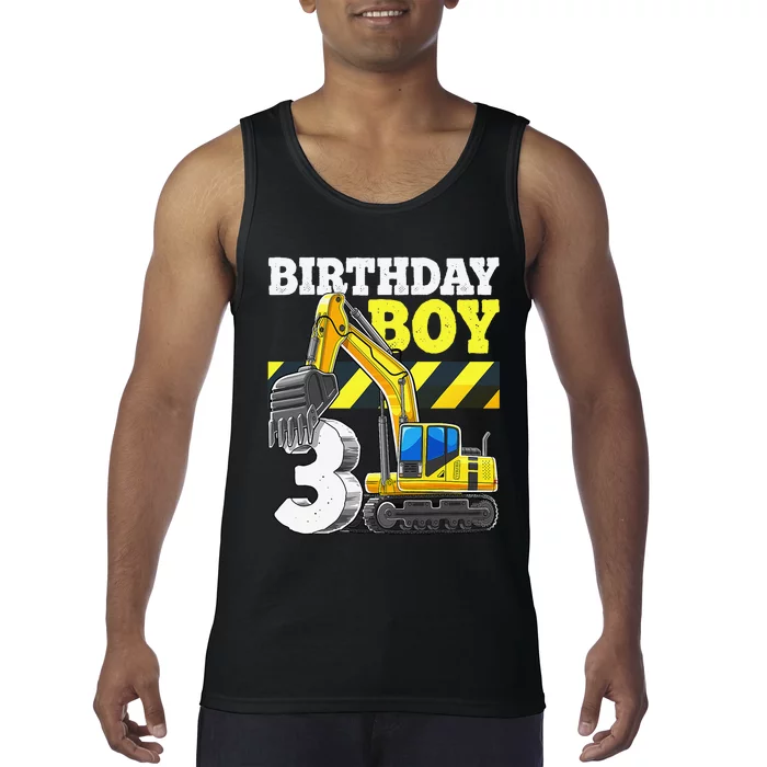 Birthday 3rd Birthday Excavator Construction Vehicle Tank Top