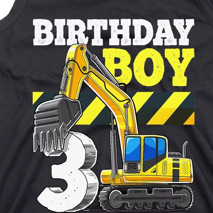 Birthday 3rd Birthday Excavator Construction Vehicle Tank Top