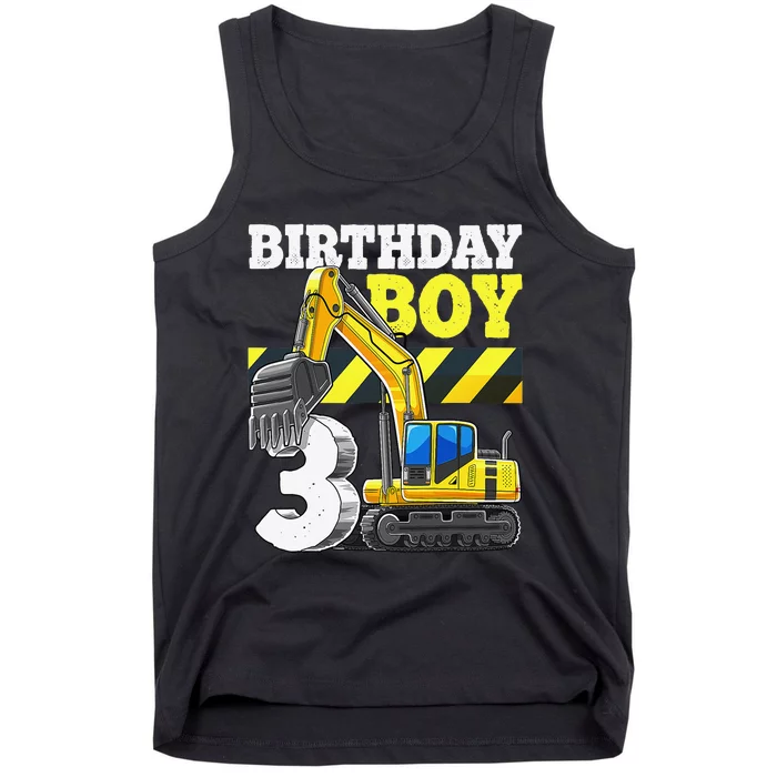 Birthday 3rd Birthday Excavator Construction Vehicle Tank Top