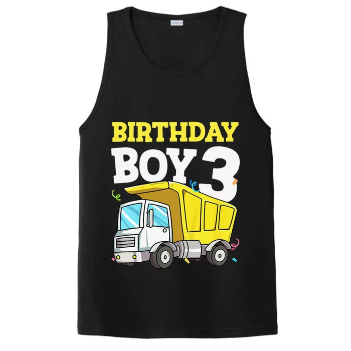 Birthday 3 Three Construction Truck 3rd Birthday Performance Tank