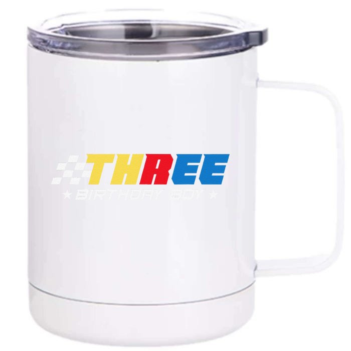 Birthday 3 Three Race Car 3rd Racing Pit Crew Driver Front & Back 12oz Stainless Steel Tumbler Cup