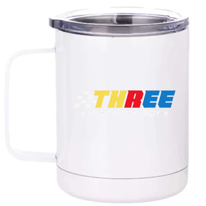 Birthday 3 Three Race Car 3rd Racing Pit Crew Driver Front & Back 12oz Stainless Steel Tumbler Cup