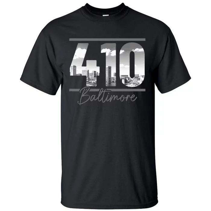 Baltimore 410 Area Code Skyline Maryland Vintage Tall T-Shirt