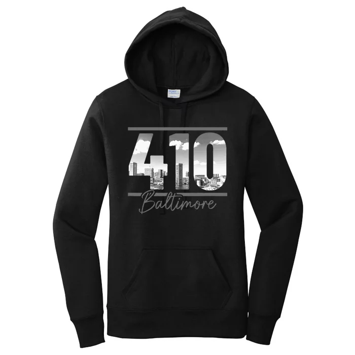 Baltimore 410 Area Code Skyline Maryland Vintage Women's Pullover Hoodie