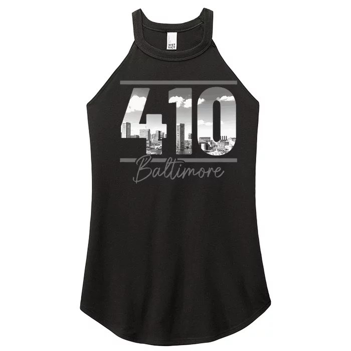 Baltimore 410 Area Code Skyline Maryland Vintage Women’s Perfect Tri Rocker Tank