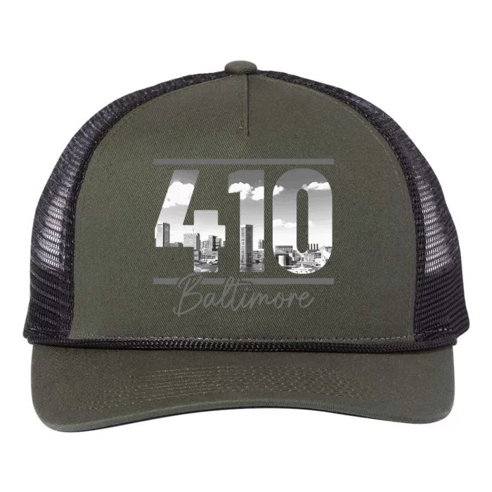 Baltimore 410 Area Code Skyline Maryland Vintage Retro Rope Trucker Hat Cap