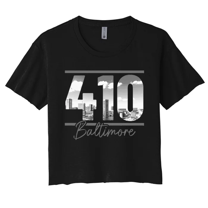 Baltimore 410 Area Code Skyline Maryland Vintage Women's Crop Top Tee