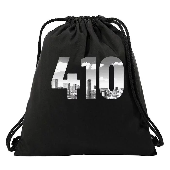 Baltimore 410 Area Code Skyline Maryland Vintage Drawstring Bag