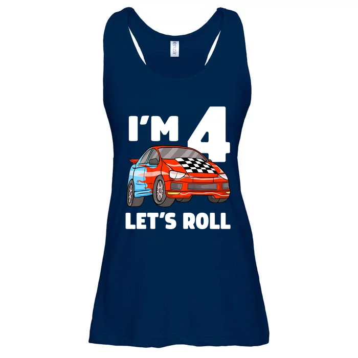 Birthday 4 Four Race Car 4th Birthday Racing Car Ladies Essential Flowy Tank